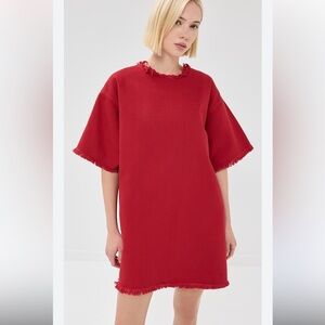 Marques Almeida Dress Women’s Small Red Denim Oversized Frayed Hems B26